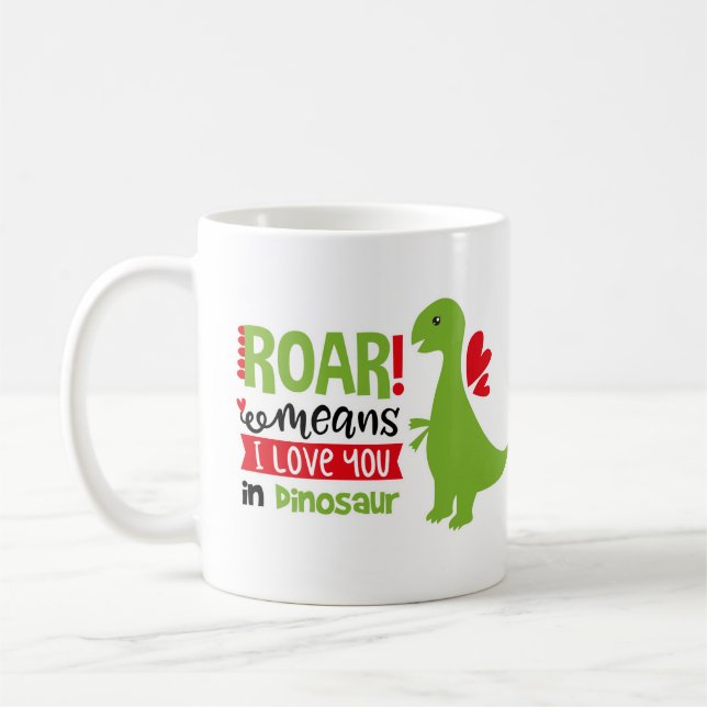 "I love you" green dinosaur child's race Coffee Mug (Left)