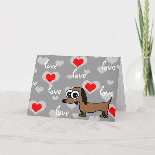 I Love You Greeting Card with Cartoon Dachshund (Front)