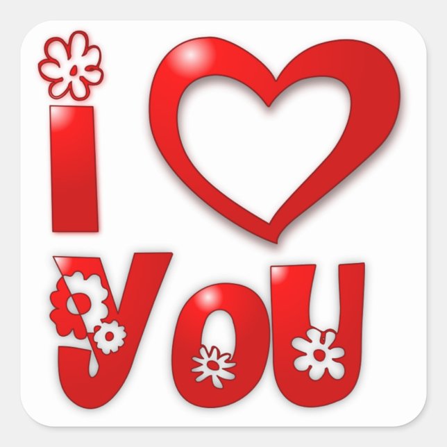 "I LOVE YOU" GROOVY FLOWERS SQUARE STICKER (Front)