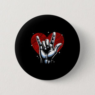 I Love You Hand Sign Asl Heart Women Kids Men Vale 2 Inch Round Button