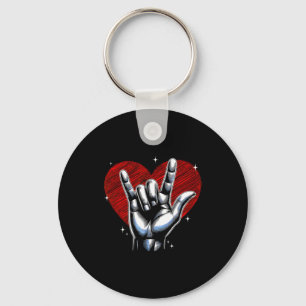 I Love You Hand Sign Asl Heart Women Kids Men Vale Keychain