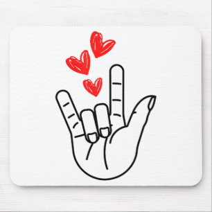 I-love You Hand Sign Heart Women Girls Valentines  Mouse Pad