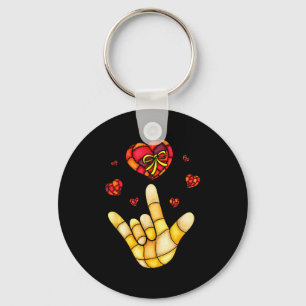 I Love You Hand Sign Language Asl - Hearts Valenti Keychain