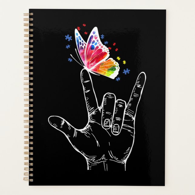 I Love You Hand Sign Language Butterfly Autism (Devant)