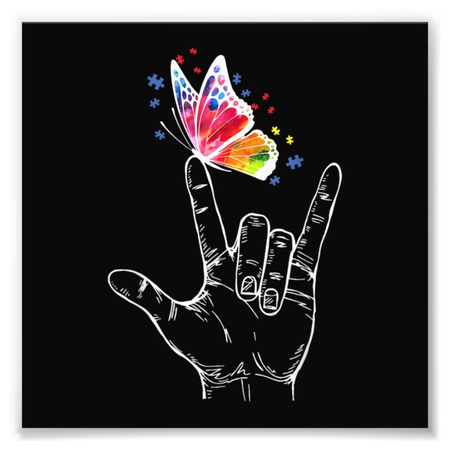 I Love You Hand Sign Language Butterfly Autism (Front)