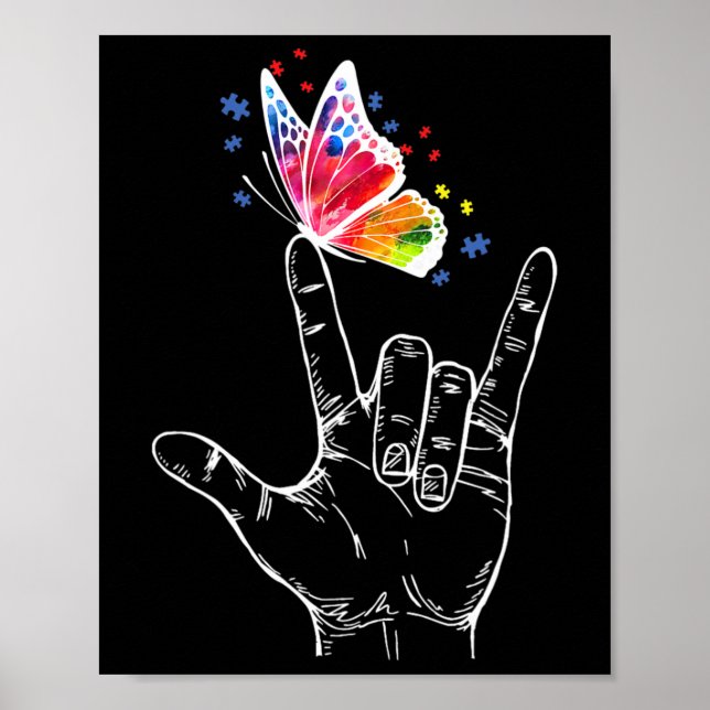 I Love You Hand Sign Language Butterfly Autism Awa (Front)
