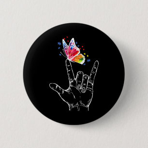 I Love You Hand Sign Language Butterfly Autism Awa 2 Inch Round Button