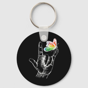 I Love You Hand Sign Language Butterfly Autism Awa Keychain