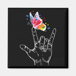 I Love You Hand Sign Language Butterfly Autism Awa Magnet