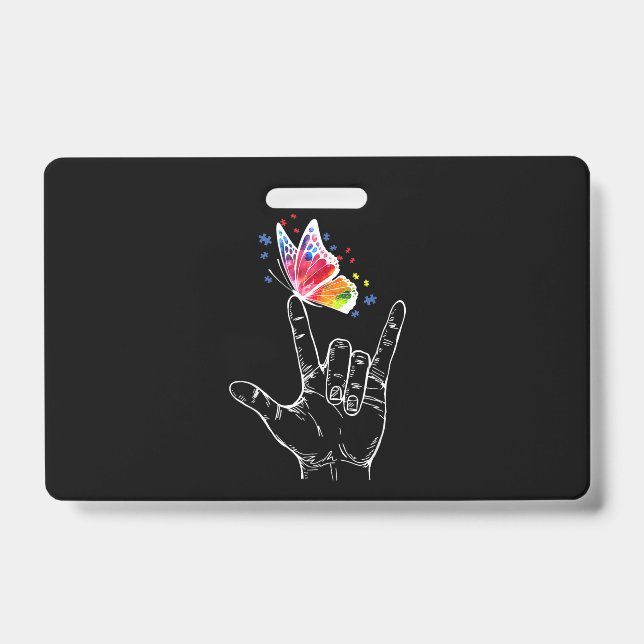 I Love You Hand Sign Language Butterfly Autism Badge (Front)