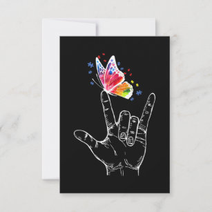 I Love You Hand Sign Language Butterfly Autism Card