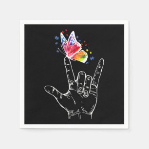 I Love You Hand Sign Language Butterfly Autism Napkin