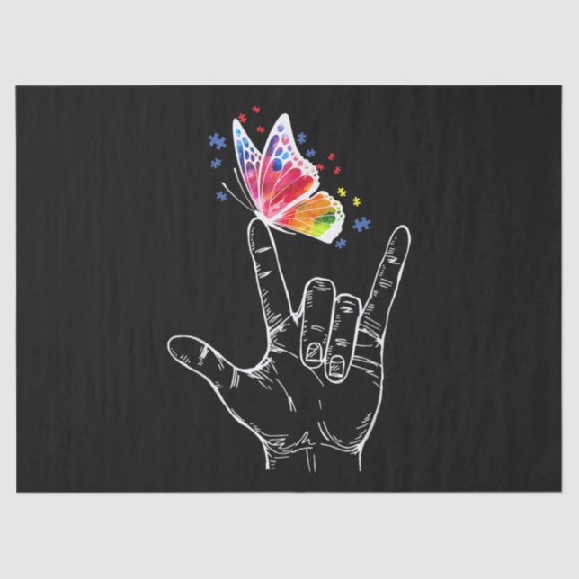 I Love You Hand Sign Language Butterfly Autism Tissue Paper (Front)