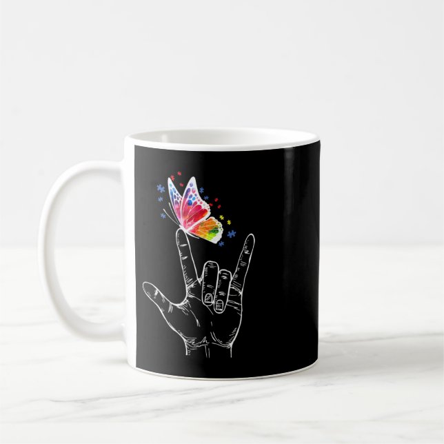 I Love You Hand Sign Language Butterfly Puzzle Pie Coffee Mug (Left)