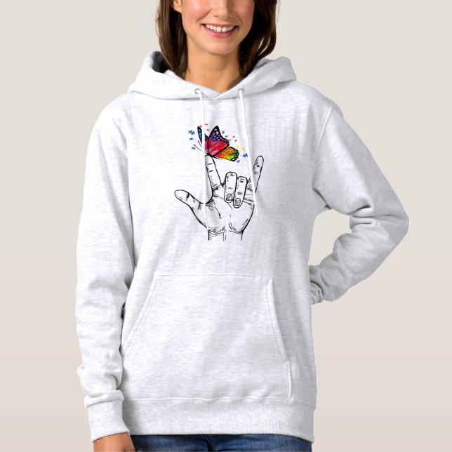 I Love You Hand Sign Language Butterfly Puzzle Pie Hoodie (Front)