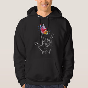 I Love You Hand Sign Language Butterfly Puzzle Pie Hoodie