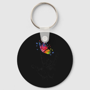 I Love You Hand Sign Language Butterfly Puzzle Pie Keychain