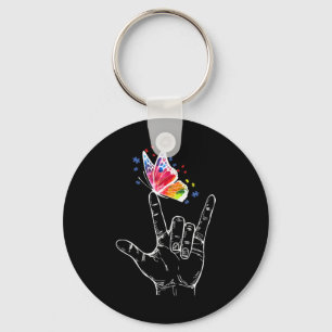 I Love You Hand Sign Language Butterfly Puzzle Pie Keychain