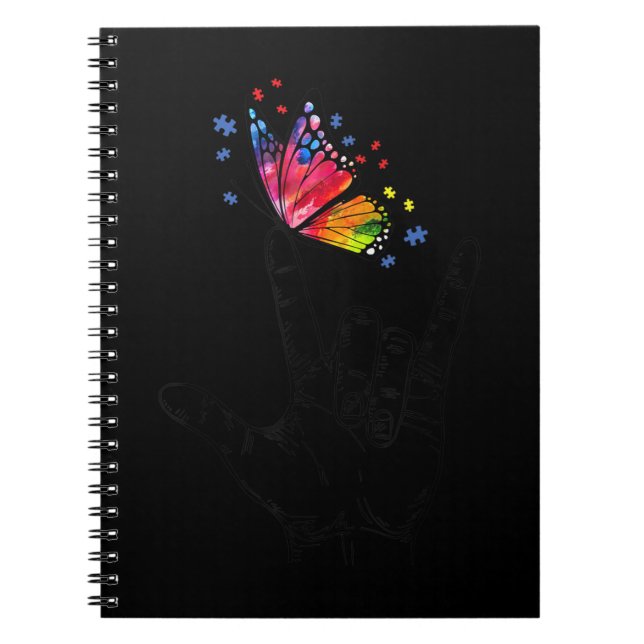 I Love You Hand Sign Language Butterfly Puzzle Pie Notebook (Front)