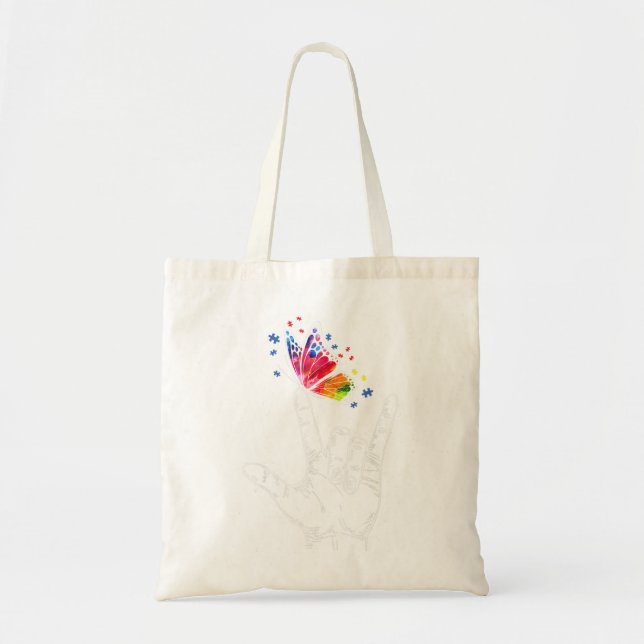 I Love You Hand Sign Language Butterfly Puzzle Pie Tote Bag (Front)