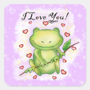 "I Love You" Happy Valentine's Day Frog   Square Sticker