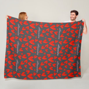 “I Love You” Heart Dark Grey Name  Fleece Blanket