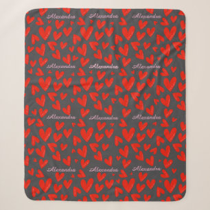 “I Love You” Heart Dark Grey Name  Sherpa Blanket