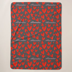“I Love You” Heart Dark Grey Name  Sherpa Blanket