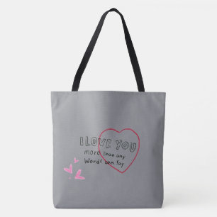"I Love You Heart Romantic Grey Tote Bag Valenti