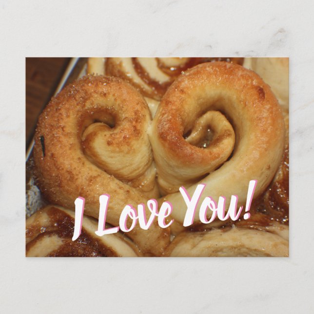 I Love you, Heart Shaped Cinnamon Bun Postcard (Front)