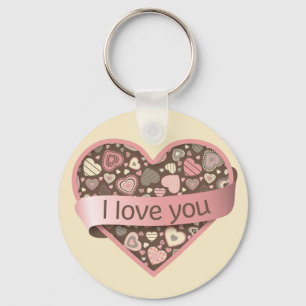 I love you heart with banner - Chocolate Dream Keychain