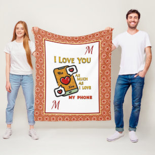 I Love You Hearts Monogram Initials Phone Fun  Fleece Blanket