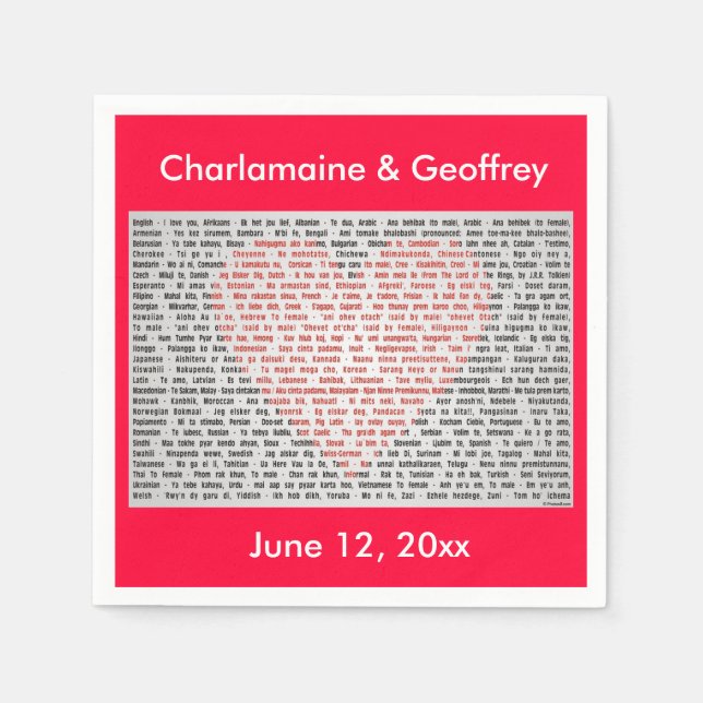 I Love You in 100 Languages Red Heart paper napkin (Front)