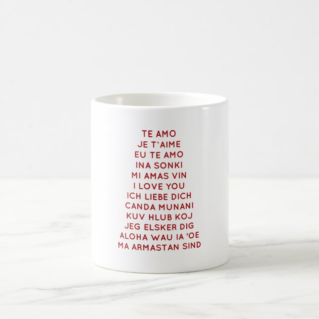 I Love You In Different Languages in Red Print Coffee Mug (Center)
