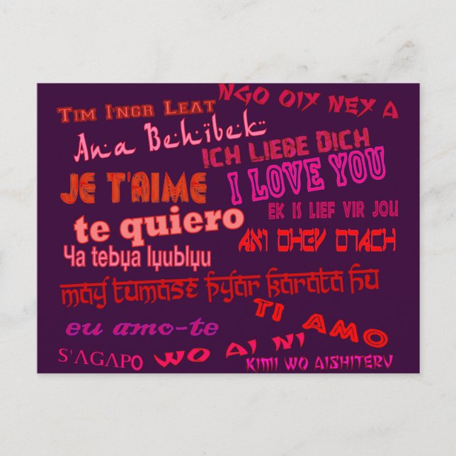 i love you in different languages postcard (Front)