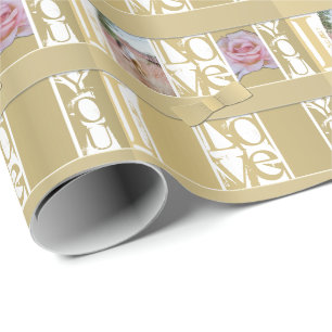 "I love you" in white/gold colour 2 custom photos Wrapping Paper