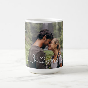 I Love You in White Script with Heart Custom Coffee Mug