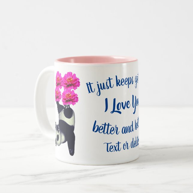 I Love You Juggling Panda Flower Personalized Two-Tone Coffee Mug (Front Left)