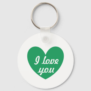 "I love you" Kelly green heart on white Keychain