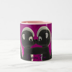 I love you, kissing skunks cute, Valentine's Day Two-Tone Coffee Mug