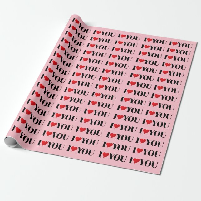 I Love You light pink red heart modern typography  Wrapping Paper (Unrolled)