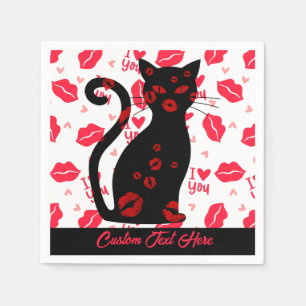 I Love You Lip Kiss Black Cat Romantic Personalize Napkin
