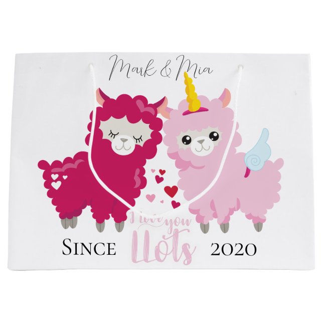 I Love You Llots Llama Customized Gift Him Her    Large Gift Bag (Front)