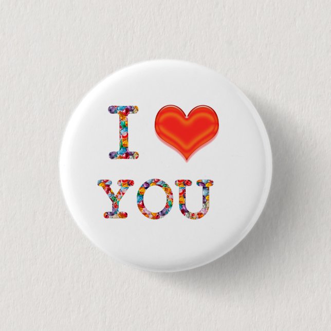 I LOVE YOU  Lovely SCRIPT Heart Image 1 Inch Round Button (Front)
