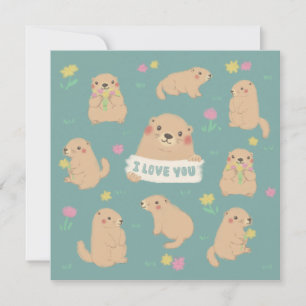 I Love You, Marmots Illustration Invitation