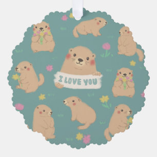 I Love You, Marmots Illustration Ornament Card
