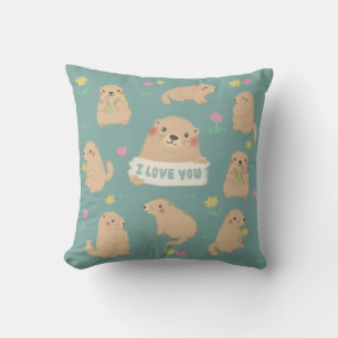 I Love You, Marmots Illustration Throw Pillow