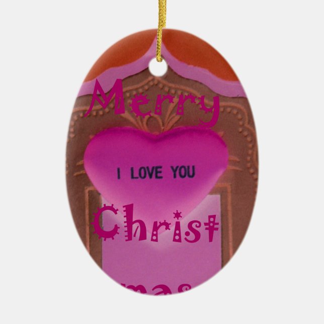 I love You Merry Christmas Heart Ceramic Ornament (Front)