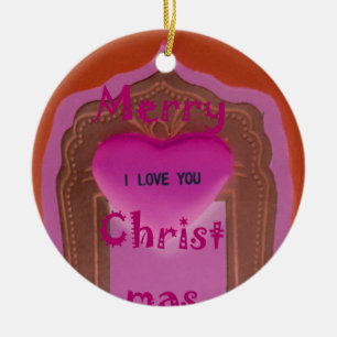 I love You Merry Christmas Heart Ceramic Ornament