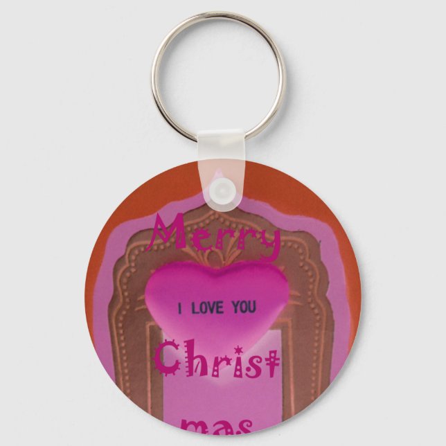 I love You Merry Christmas Heart Keychain (Front)